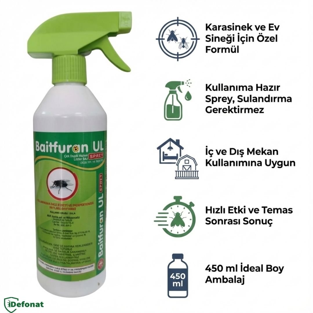 Baitfuran Sprey Hazır Kullanım Karasinek İlacı 450 ml - Defonat