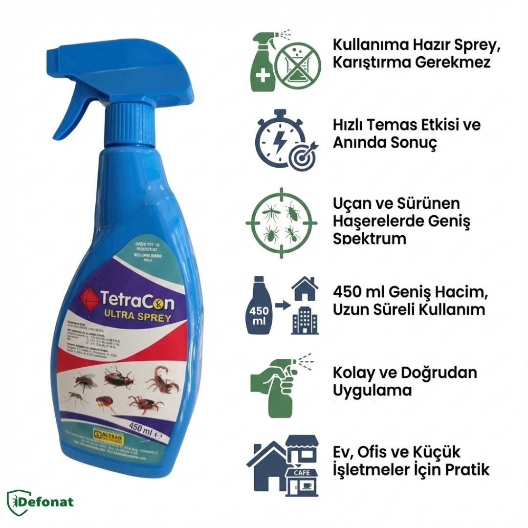 Tetracon Ultra Haşere Öldürücü Sprey – 450 ml (Hazır Kullanım) - Defonat