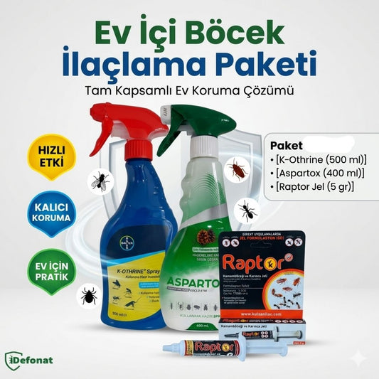 Ev İçi Böcek İlaçlama Paketi – K-Othrine Spray EWO + Aspartox Sprey + Raptor Jel
