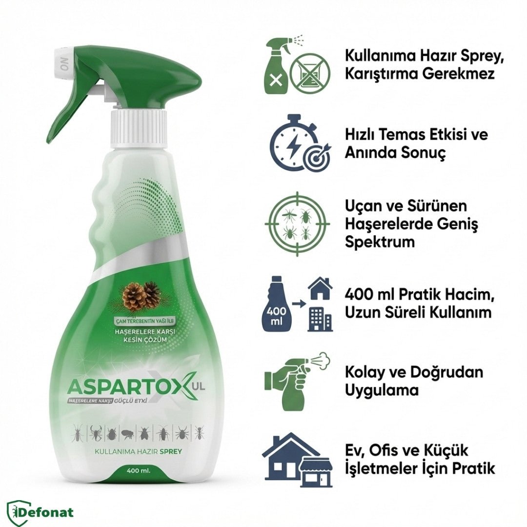 Aspartox Haşere Öldürücü Sprey – 400 ml (Hazır Kullanım) - Defonat
