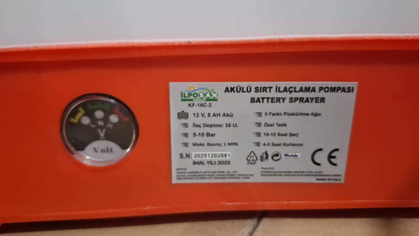 ilposan 16 Litre Akülü Sırt İlaçlama Pompası - Şarjlı Profesyonel Pülverizatör