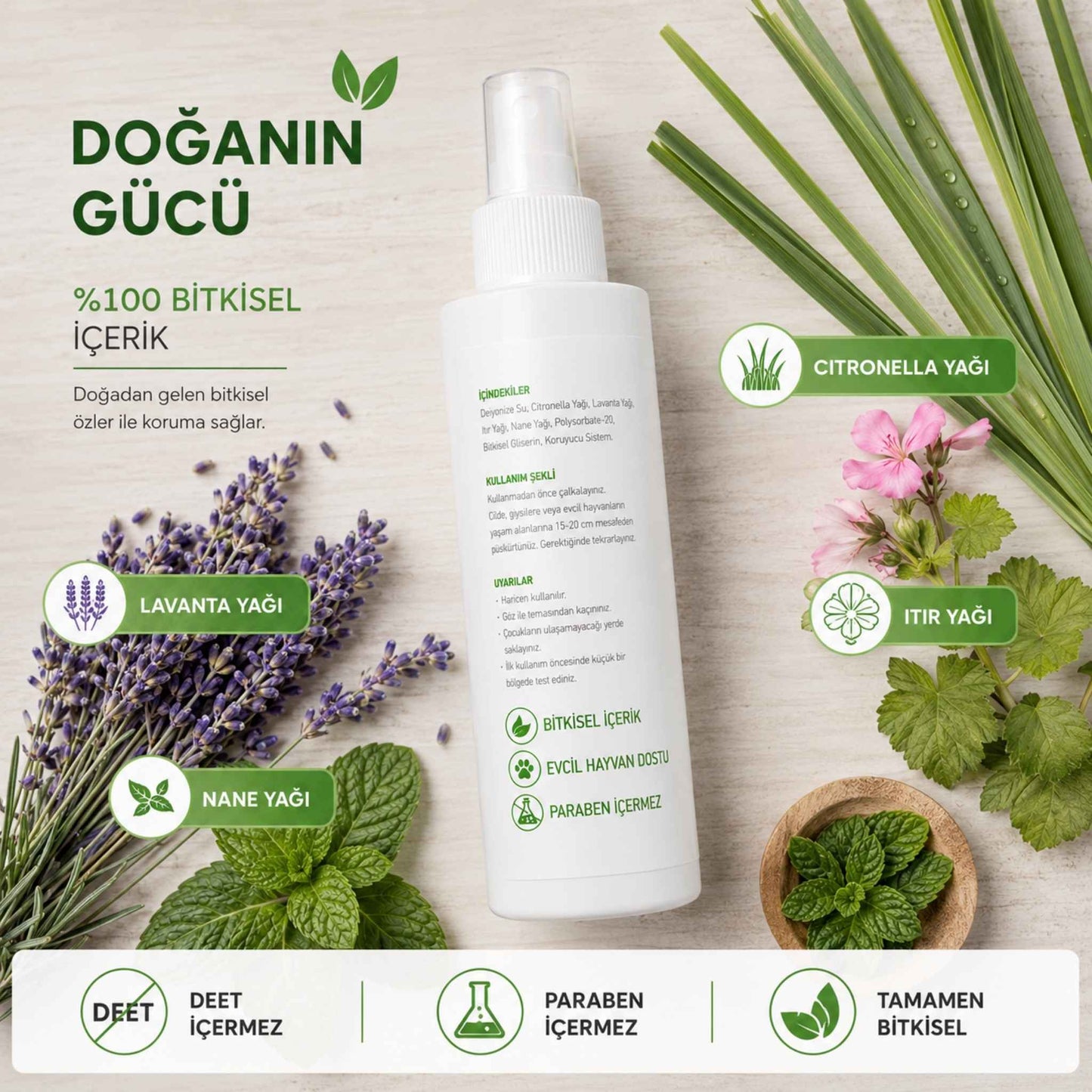 Bitkisel Sinek, Sivrisinek ve Kene Karşıtı Koruyucu Sprey (150 ml)