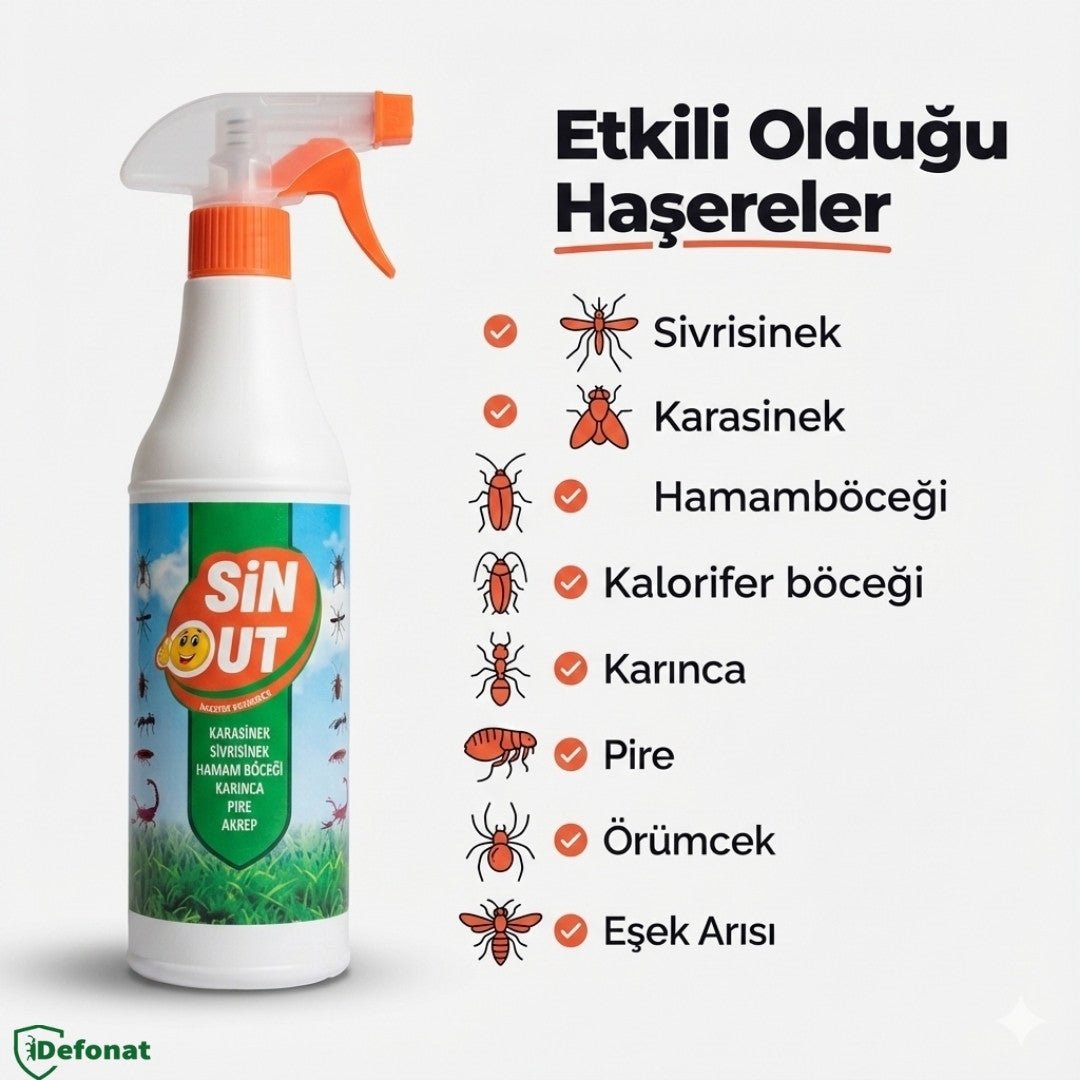 Sin Out İnsektisit Sprey 500 ml – Uçan ve Yürüyen Haşereler İçin - Defonat