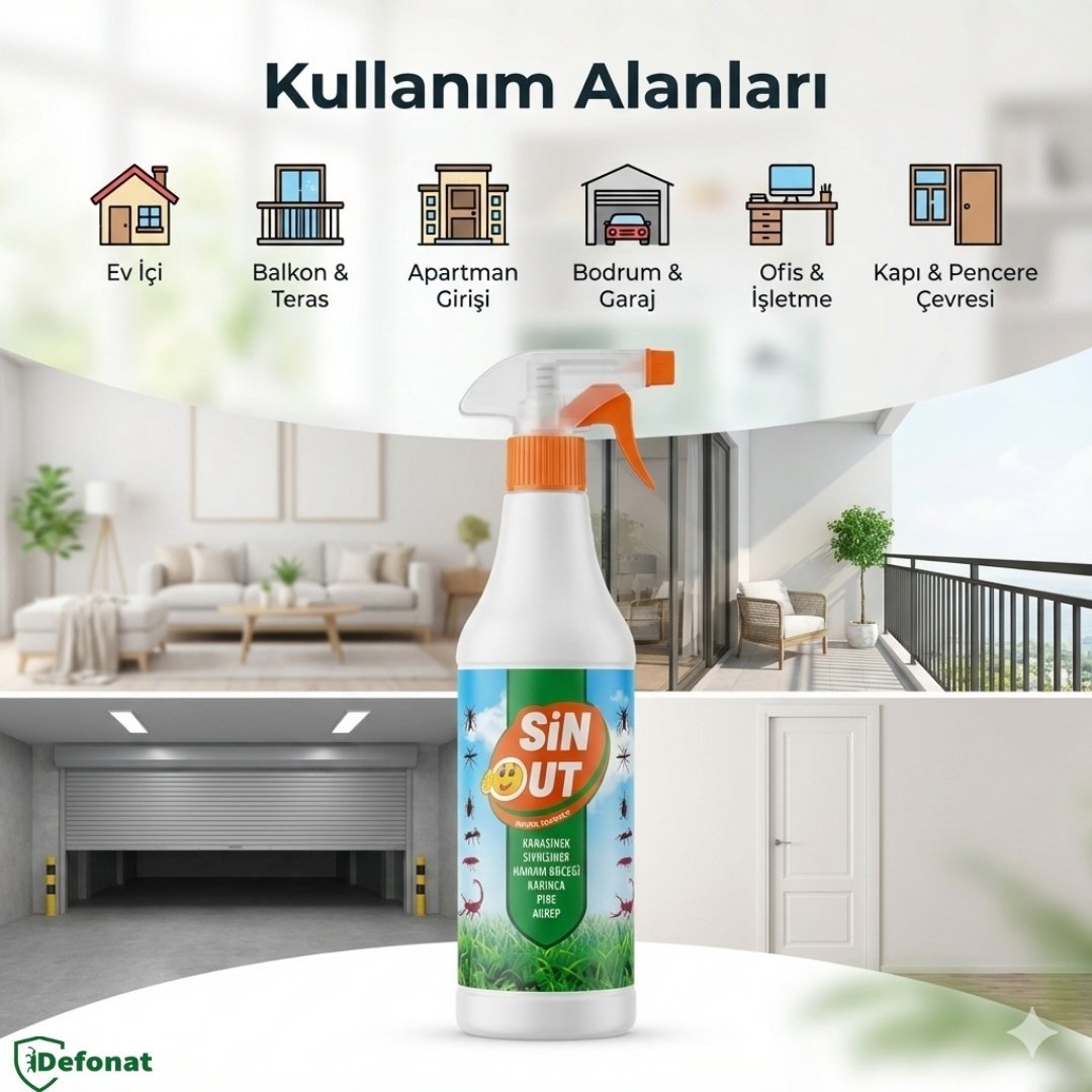 Sin Out İnsektisit Sprey 500 ml – Uçan ve Yürüyen Haşereler İçin - Defonat