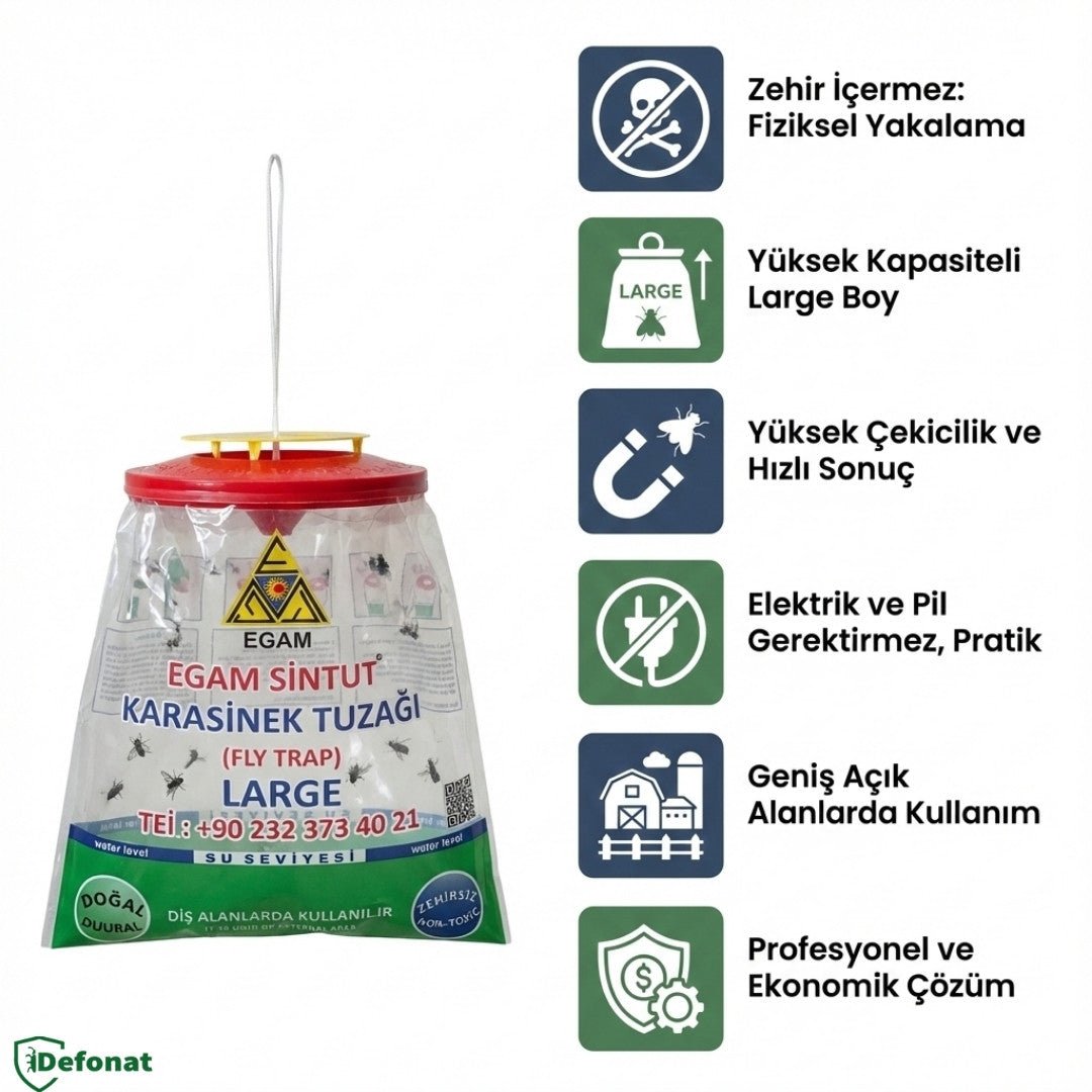 Sintut Karasinek Tuzağı Large –Zehirsiz Yüksek Kapasiteli Sinek Tuzağı - Defonat