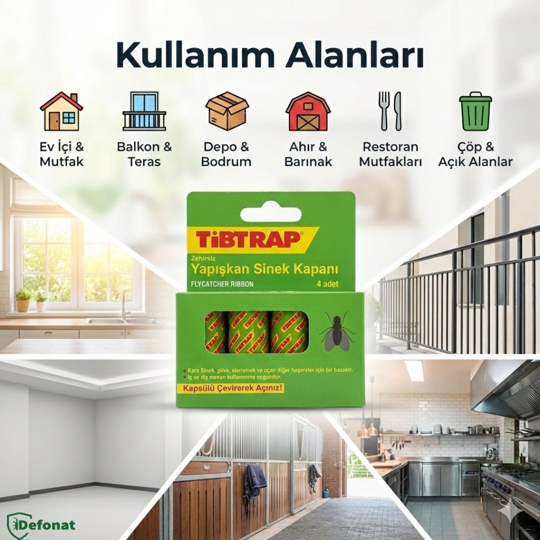 Tibtrab Sinek Bandı 4’lü – Zehirsiz Karasinek ve Ev Sineği Tuzağı - Defonat