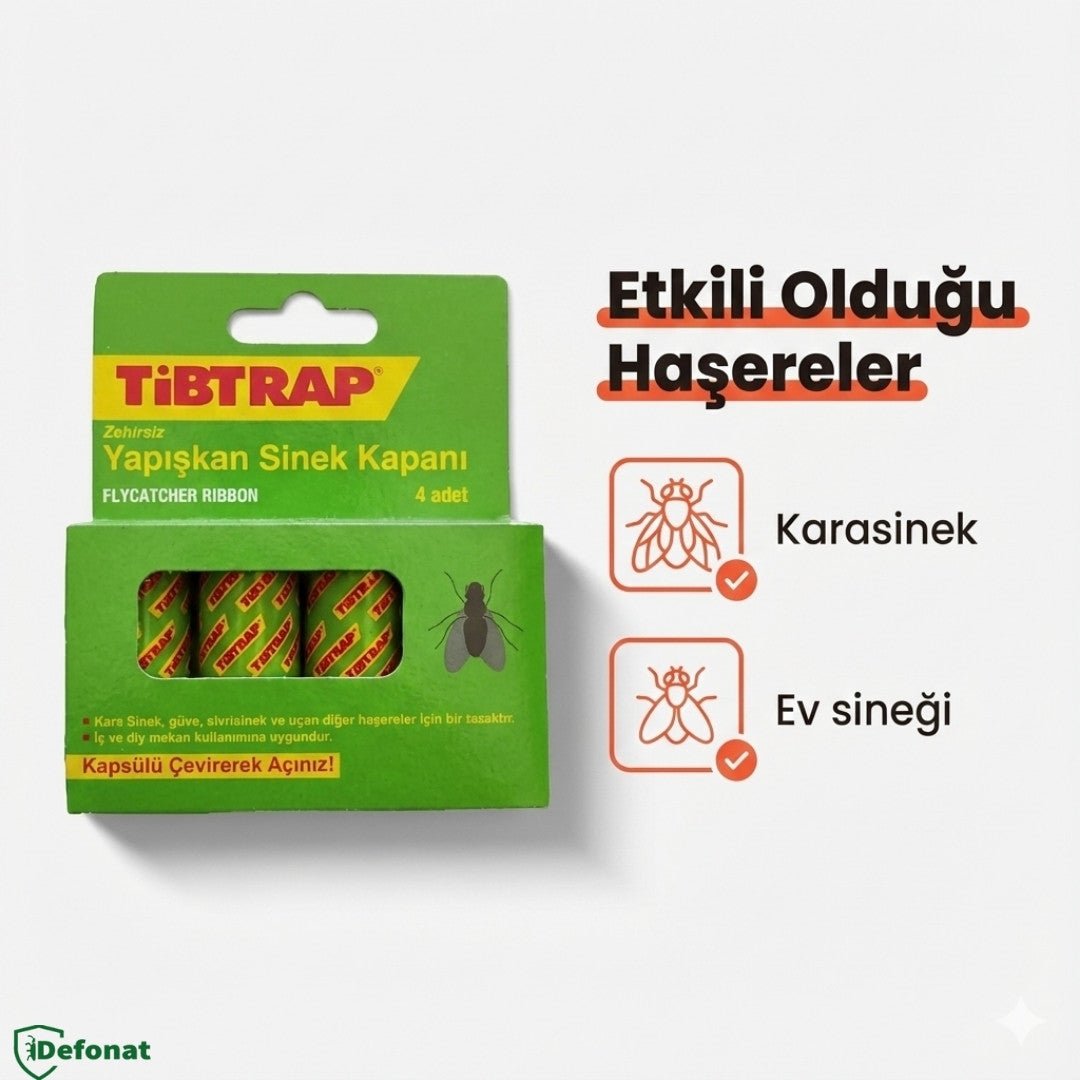 Tibtrab Sinek Bandı 4’lü – Zehirsiz Karasinek ve Ev Sineği Tuzağı - Defonat
