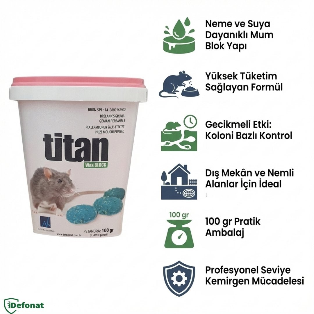 Titan Wax Block Fare ve Kemirgen İlacı – 100 gr (Nem Dayanımlı) - Defonat