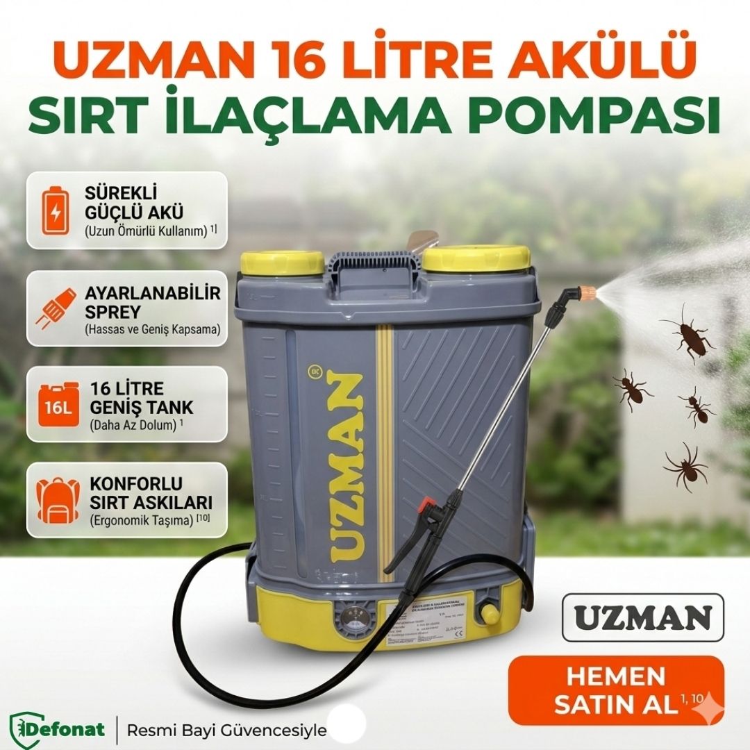 Uzman USR-403 16 Litre Akülü Şarjlı Sırt Pülverizatörü